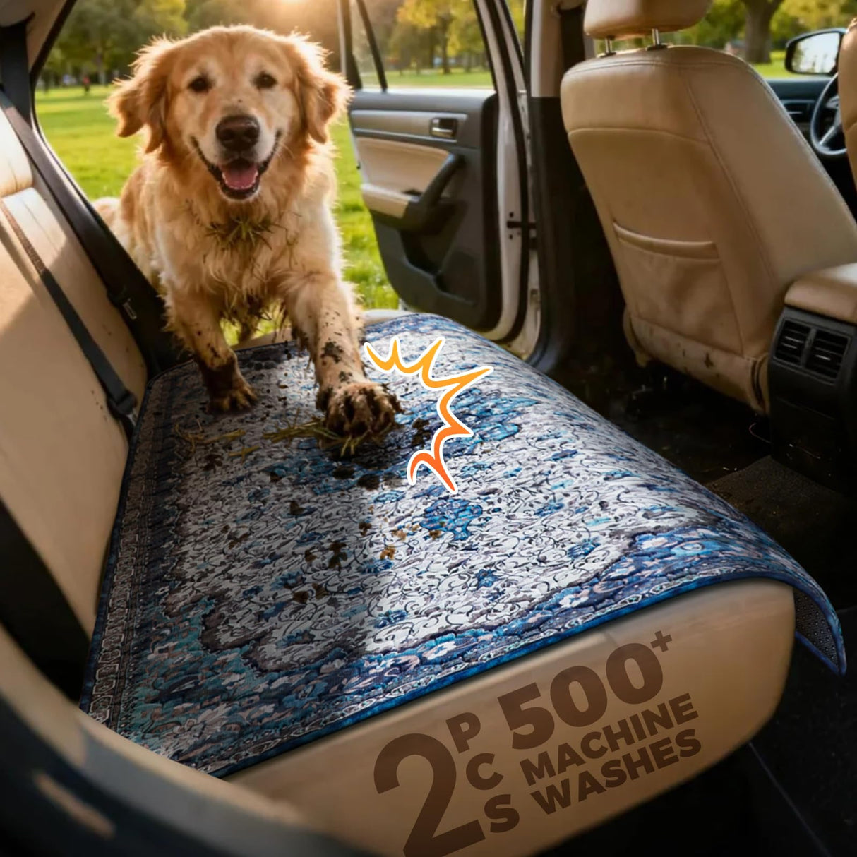 Hompet 2 Pack Waterproof & Absorbent Dog Car Seat Cover Mat, Fits Most Dog Car Hammocks, Washable Reusable Backseat Protector Pad, Quick Dry Leak-Proof Non-Slip Pet Travel Mat for Cars, 18"x54"