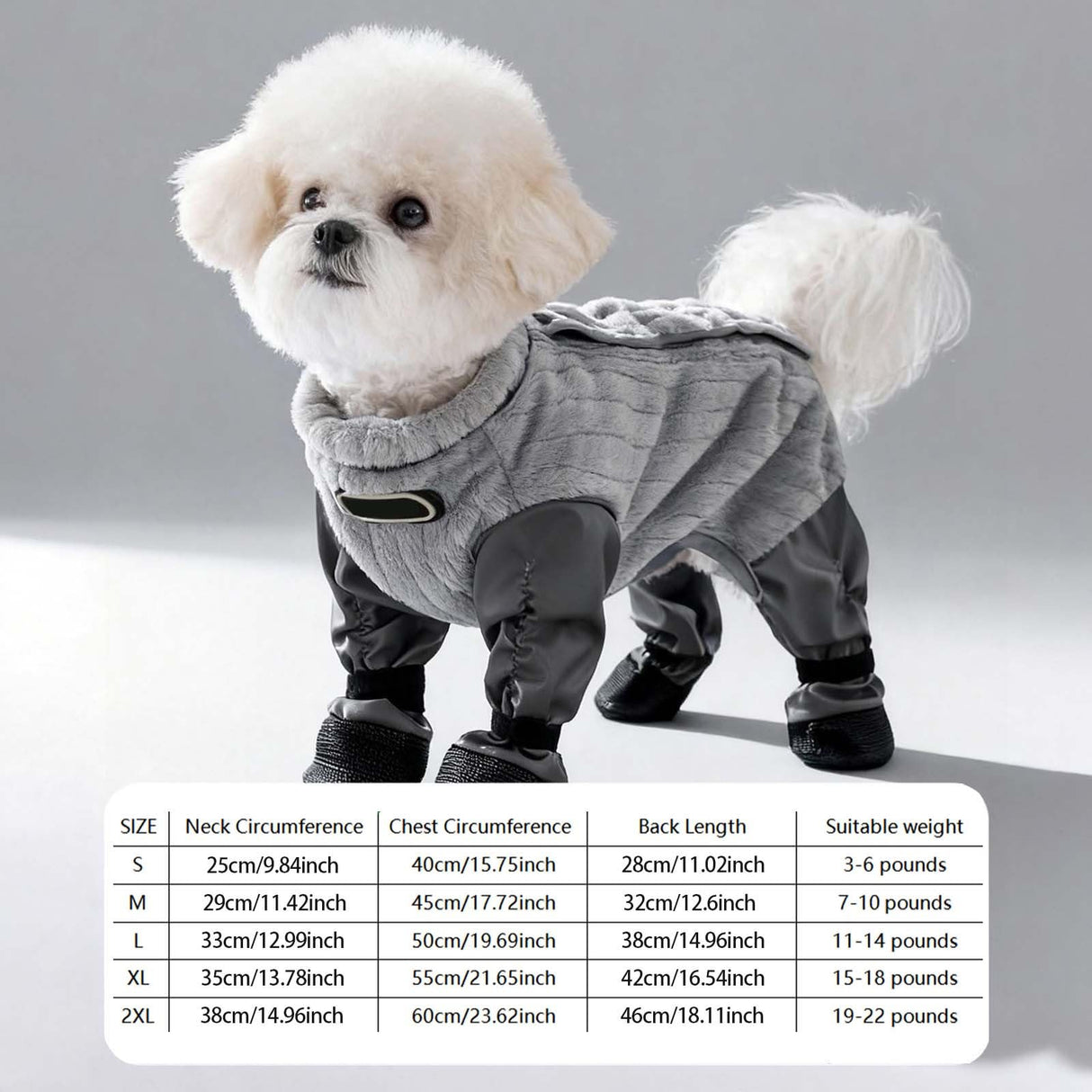 Dog Winter Coat, Waterproof Insulated Quilted Full Body Suit with Attached Boots for Small Medium Dogs, Reflective Outdoor Walking Snow Outfit (Grey, L)