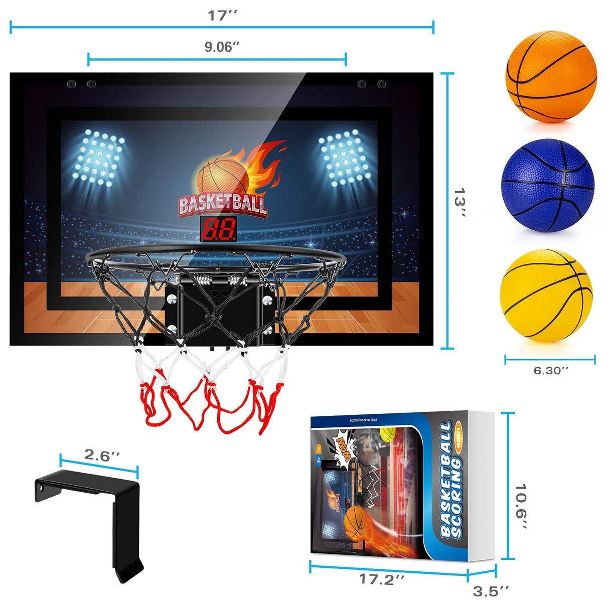 TREYWELL Indoor Basketball Hoop Fan Backboards for Teens and Adults Door Room Basketball Hoop Mini Hoop with Electronic Scoreboard, 3 Balls and Batteries Basketball Toys for 8 9 10 11 12