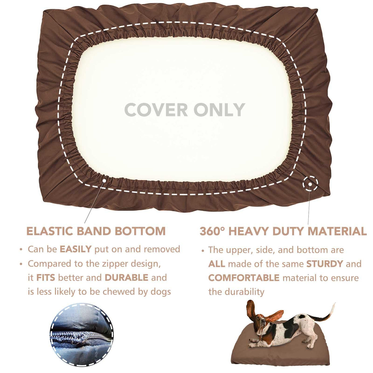 Dog Bed Cover Waterproof Replacement Machine Washable Covers for 20x15 Inch Dog Bed Heavy Duty Scratch Resistant Mattress Protector Pet Bed Cover Only Brown