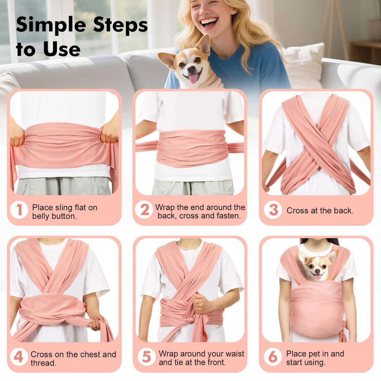 Pawaboo Pet Sling Carrier for Small Dogs and Cats, Hands Free Dog Carriers Sling, Anti-Anxious Soft Cotton Front Facing Cat Carrier Papoose, Puppy Kitten Pouch Reduce Back Neck Pain, Pink