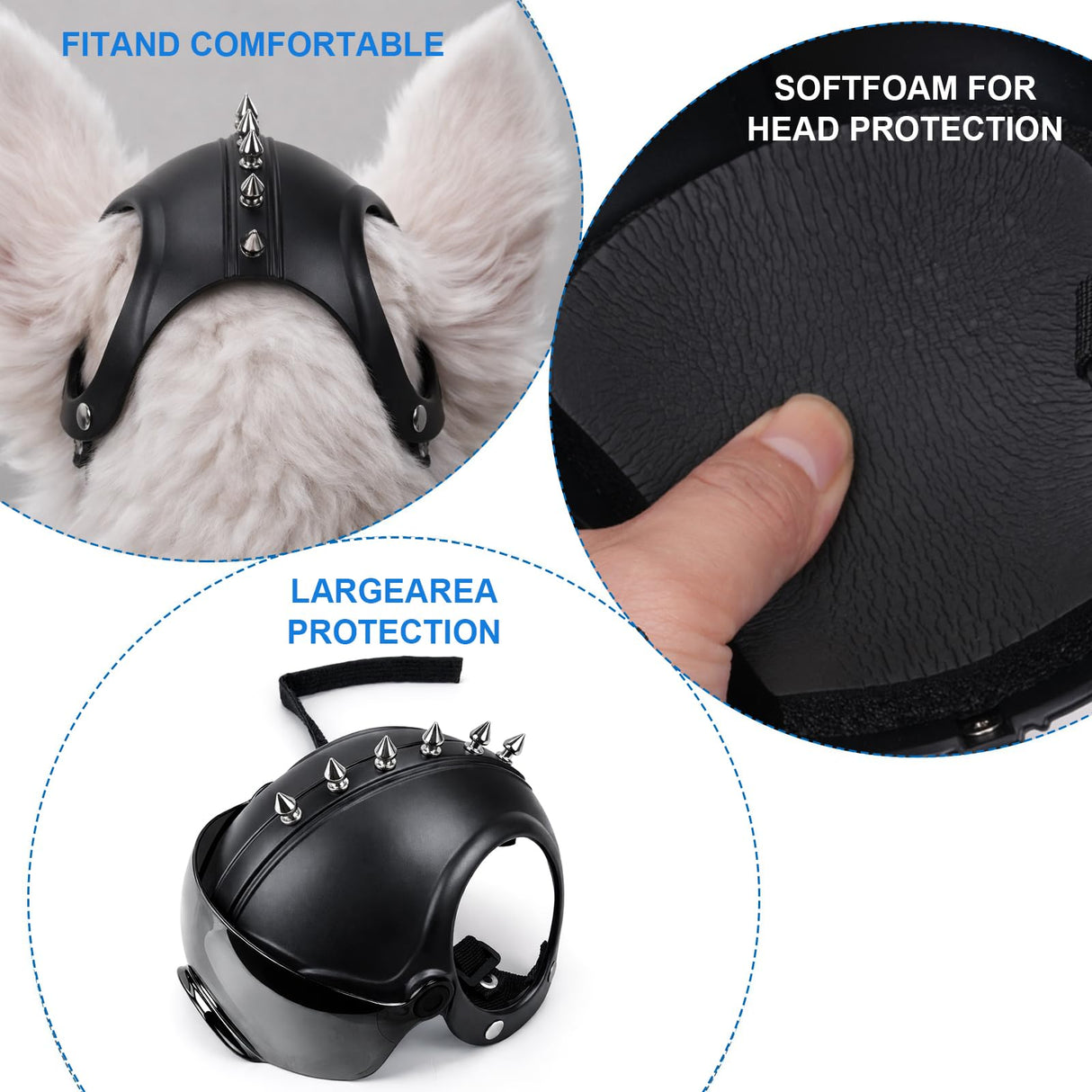 Petmolico Safety Helmets for Dogs,Dog Helmet with Anti-UV Silver Goggles&Ear Holes&Adjustable Strap,Comfortable&Protective Goggles Helmet for Small Animals for Outdoor Driving/Riding/Hiking/Biking