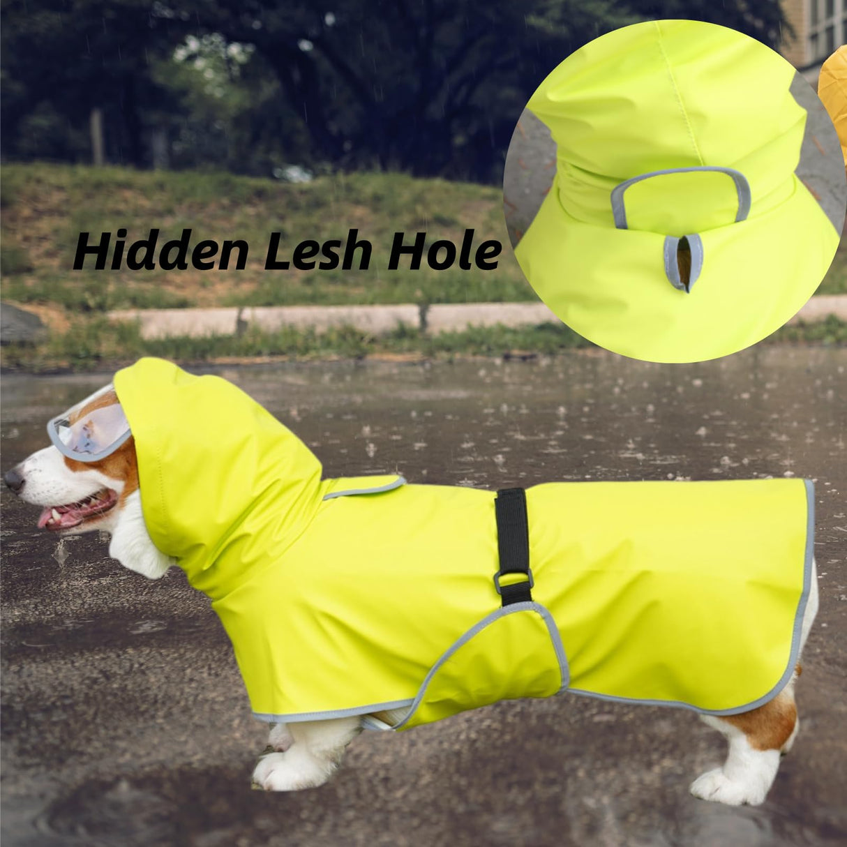 Luccalily Dog Rain Jacket with Hood for Small Pet, Waterproof Raincoat with Reflective Strip,Adjustable Belly Strap Protection, Lightweight Poncho (X-Small,Light Green)