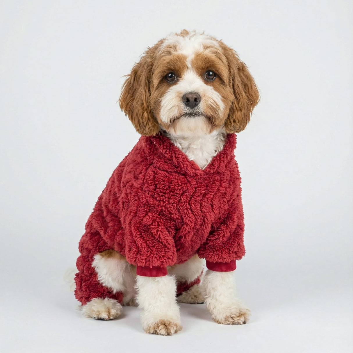 Fitwarm Turtleneck Fleece Dog Sweater Pajamas, Warm Winter Dog Clothes for Small Dogs Boy Girl, Fuzzy Pet Onesie with Feet, Red, XS