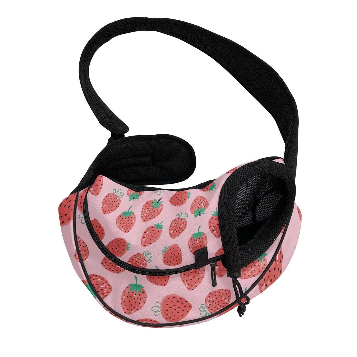 FUSURIRE Strawberry Printed Pet Carrier Sling Bag Pink Front Sling Pack Breathable Mesh Dog Pouch with Adjustable Strap Washable Travel Shoulder Bag for Cats Dogs Puppy