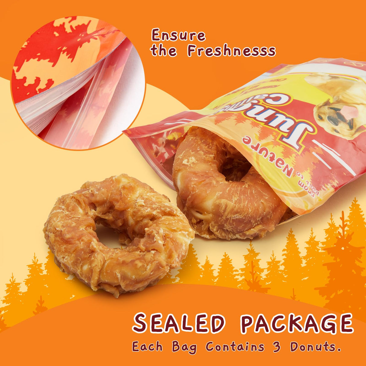 Jungle Calling Dog Treats Long Lasting, Rawhide Chews for Dogs, Chicken Wrapped Rawhide Donuts, Chewy Snacks for Medium Large Dogs