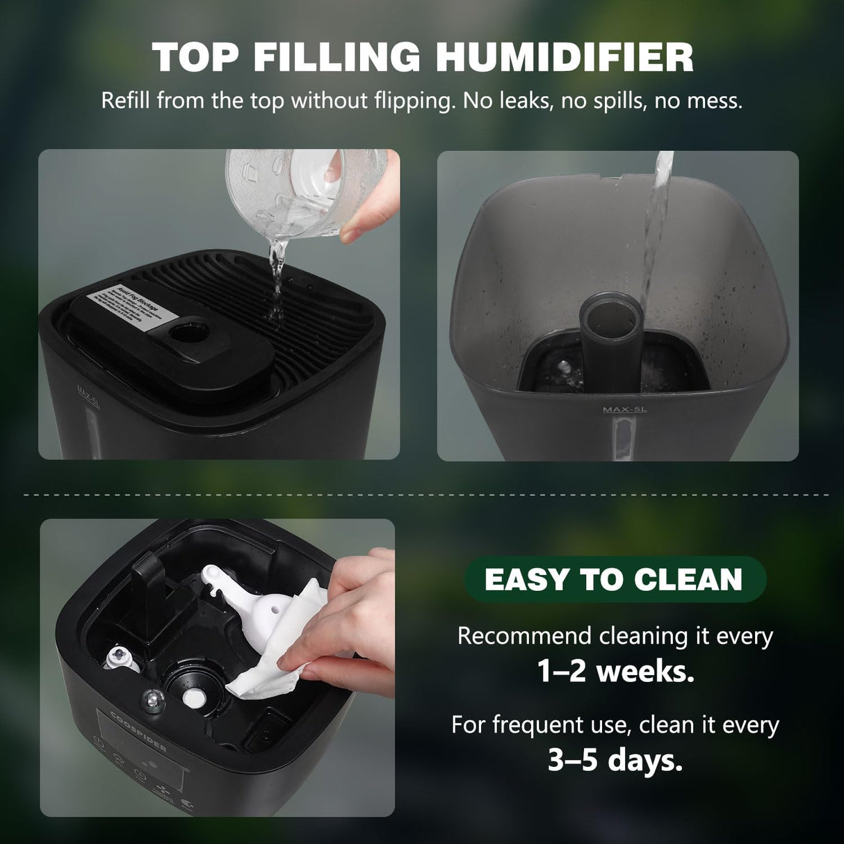 Coospider 5L Reptile Fogger Humidifier, Automatic Humidifiers for Reptiles Tank, Terrarium Humidifiers with Timer and Humidity Control, Reptile Misting System for Reptiles Amphibians Herps Vivarium