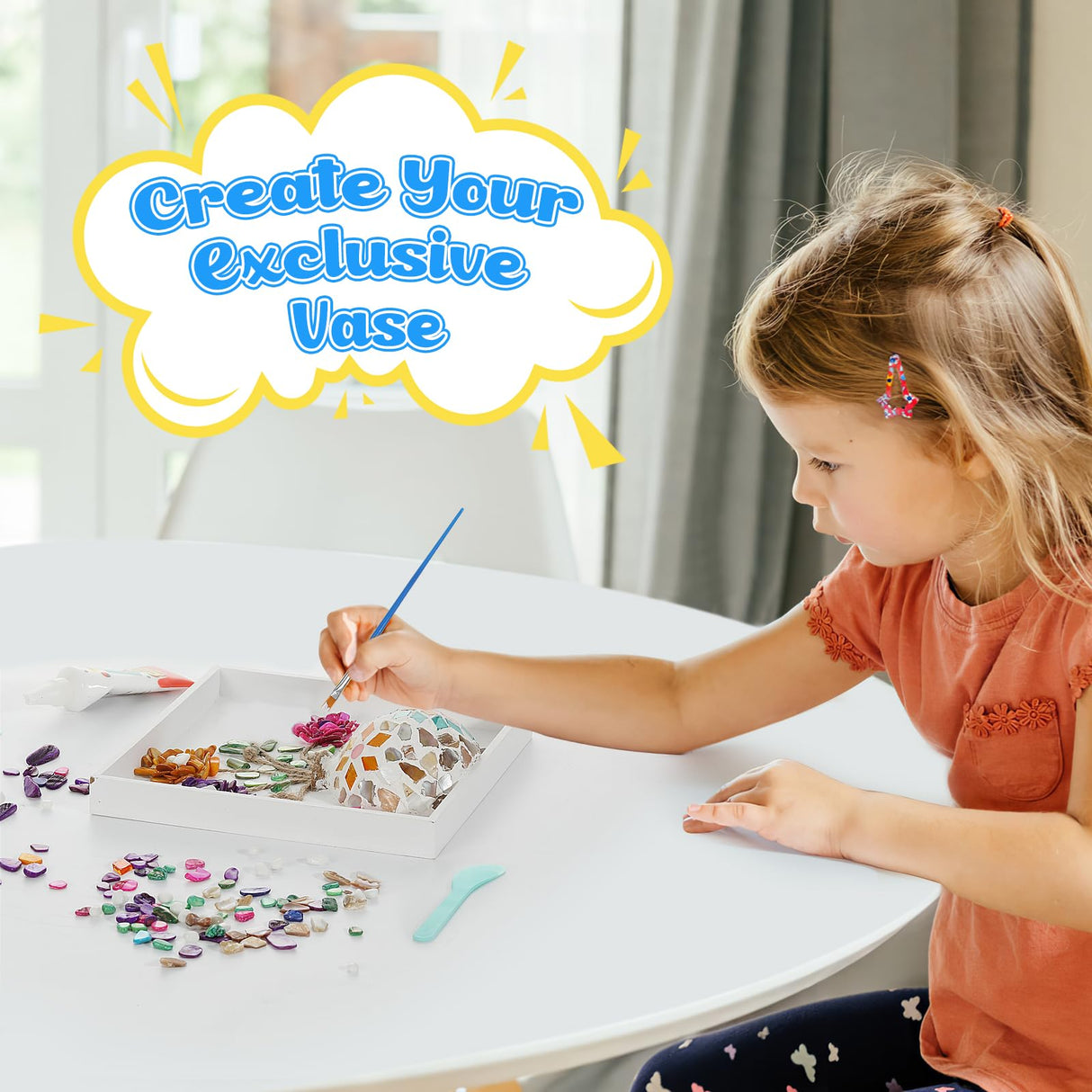 Kssiaz DIY Vase Mosaic Painting Kit, DIY Mosaic Arts and Craft Kits with Vase Flower Mosaic Accessories, Handmade Sticker Painting Gem Art Kit for Kids Christmas Room Decor