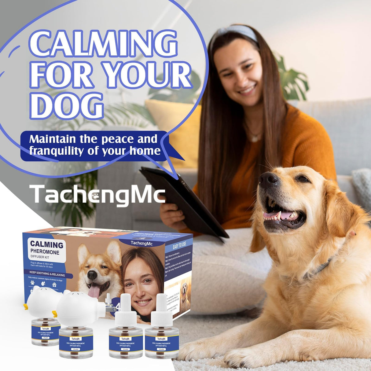 TachengMc Dog Calming Pheromones Diffuser, 6 in 1 Kit Appeasing Pheromone Diffuser to Calm Dogs, Dog Anxiety Relief Lasting 120 Days with 2 Diffuser + 4 48ml Refill