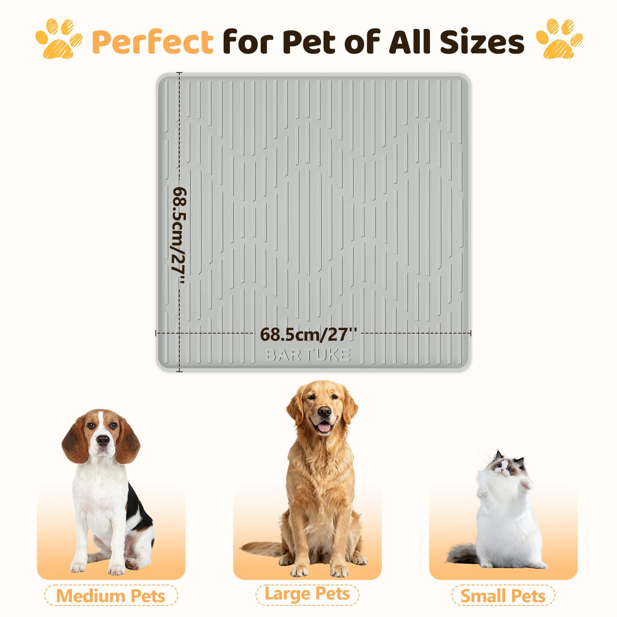 Bartuke Silicone Dog Crate Mat, 27" x 27" Crate Liner for Dog Cages, Kennel Mat with Raised Edge, Washable, Waterproof, Leakproof, Protect Floors