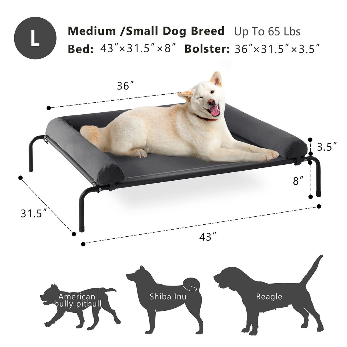 WESTERN HOME Cooling Elevated Dog Bed for Large Dogs, Portable Indoor & Outdoor Raised Dog Bed with Breathable Mesh, Chew Proof Pet Hammock Cots with Removable and Waterproof Bolsters