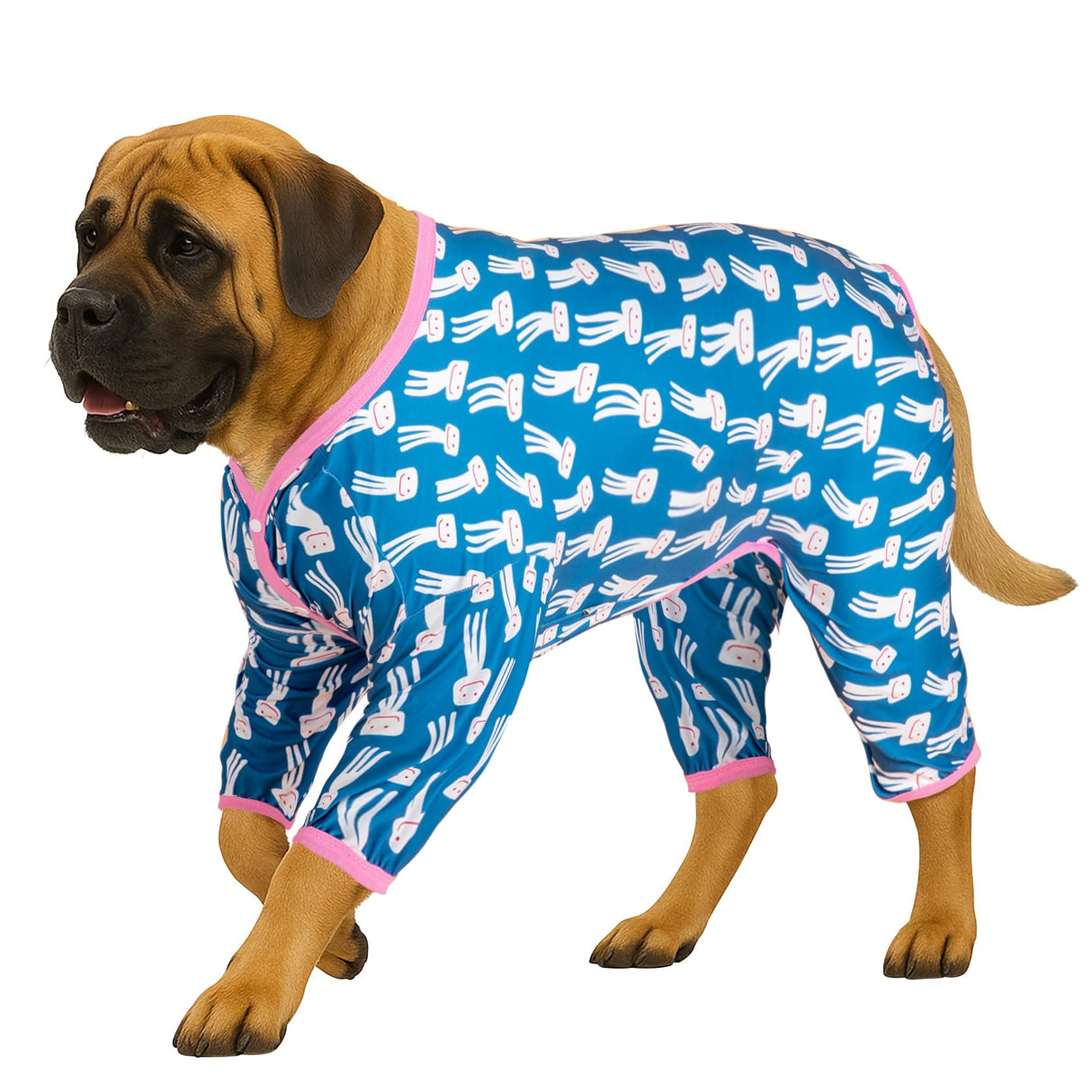 LovinPet Large Dog Jumpsuit, Dog Pjs, Lightweight Stretchy Fabric, Blue Octopus Print Dog Jumpsuit, Onesies for Dogs, Pitbull Shirt, Pajamas for Pitbulls, Easy to Wear Large Dog Clothes,2XL