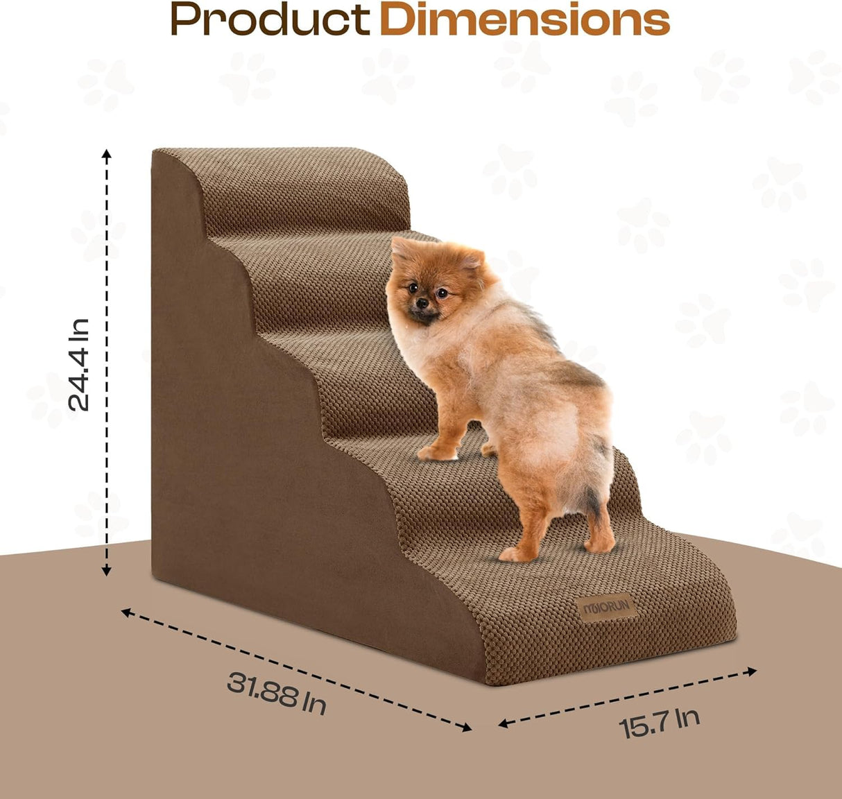 Replacement Cover for Miorun 5-Step Dog Stairs (Cover Only), Machine Washable, Anti-Slip, Fits Curved Dog Ramp for High Bed Up to 26", Coffee