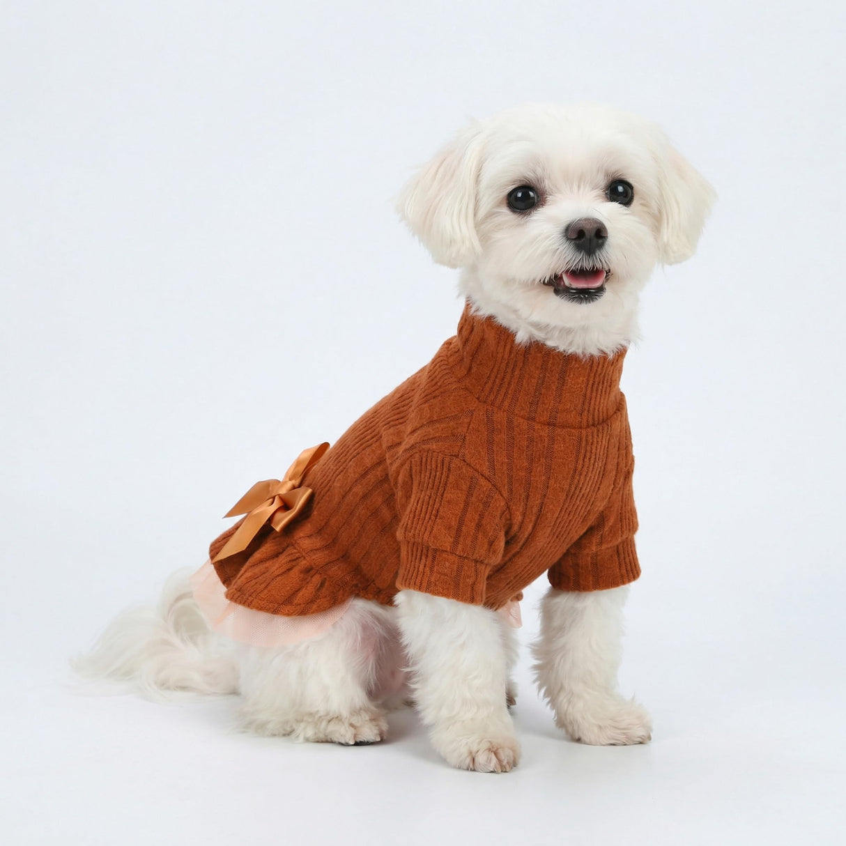 Fitwarm Knitted Dog Tulle Sweater Dress, Dog Winter Clothes for Small Dogs Girl, Cat Apparel, Orange, Medium