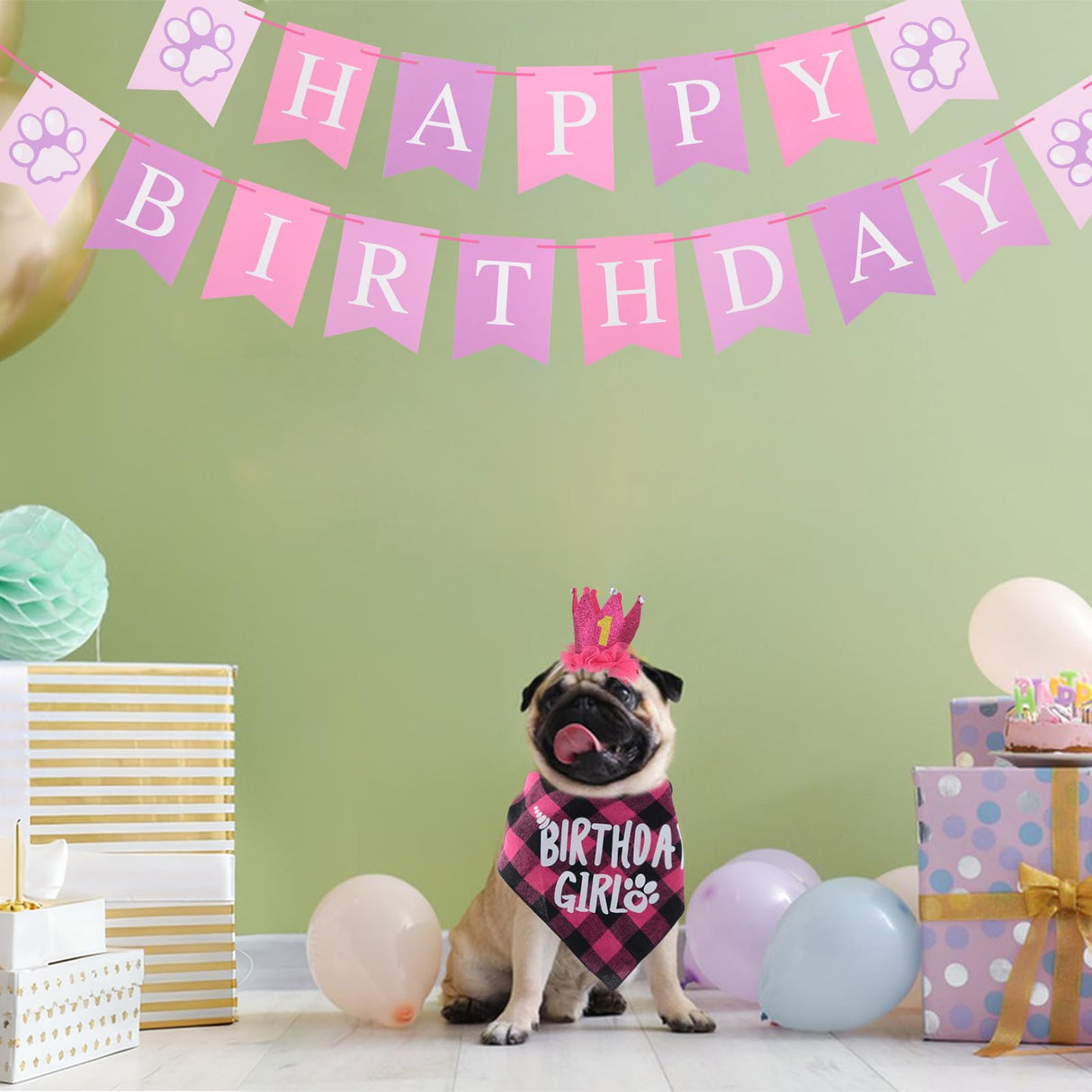 HACRAHO Dog Birthday Bandana Hat Set,1 Set Puppy Birthday Party Supplies for Girl Dogs Dog Birthday Decorations with Birthday Numbers Pet Party Hats Scarf Banner Set for Small Medium Dogs(Red)