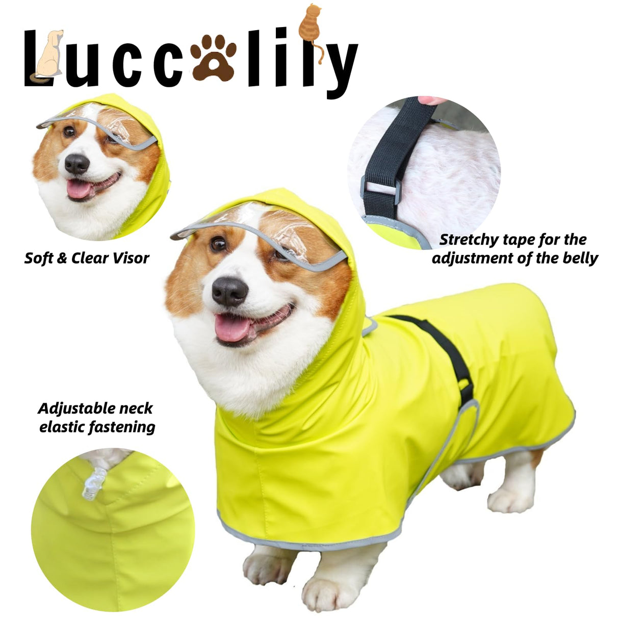 Luccalily Dog Rain Jacket with Hood for Small Pet, Waterproof Raincoat with Reflective Strip,Adjustable Belly Strap Protection, Lightweight Poncho (X-Small,Light Green)