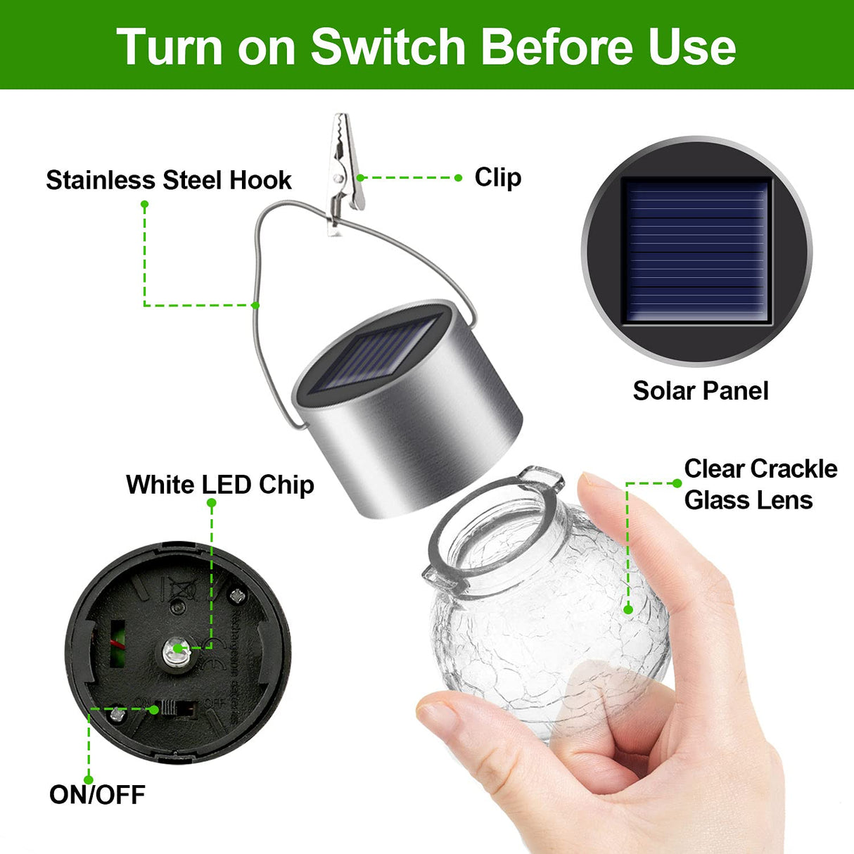 PARTPHONER 12 Pack Hanging Solar Lights Outdoor, Waterproof Solar Globe Lantern with Handle and Clip, Decorative Cracked Glass Ball Lights for Christmas Decor, Tree, Yard, Garden, Patio (Cold White)