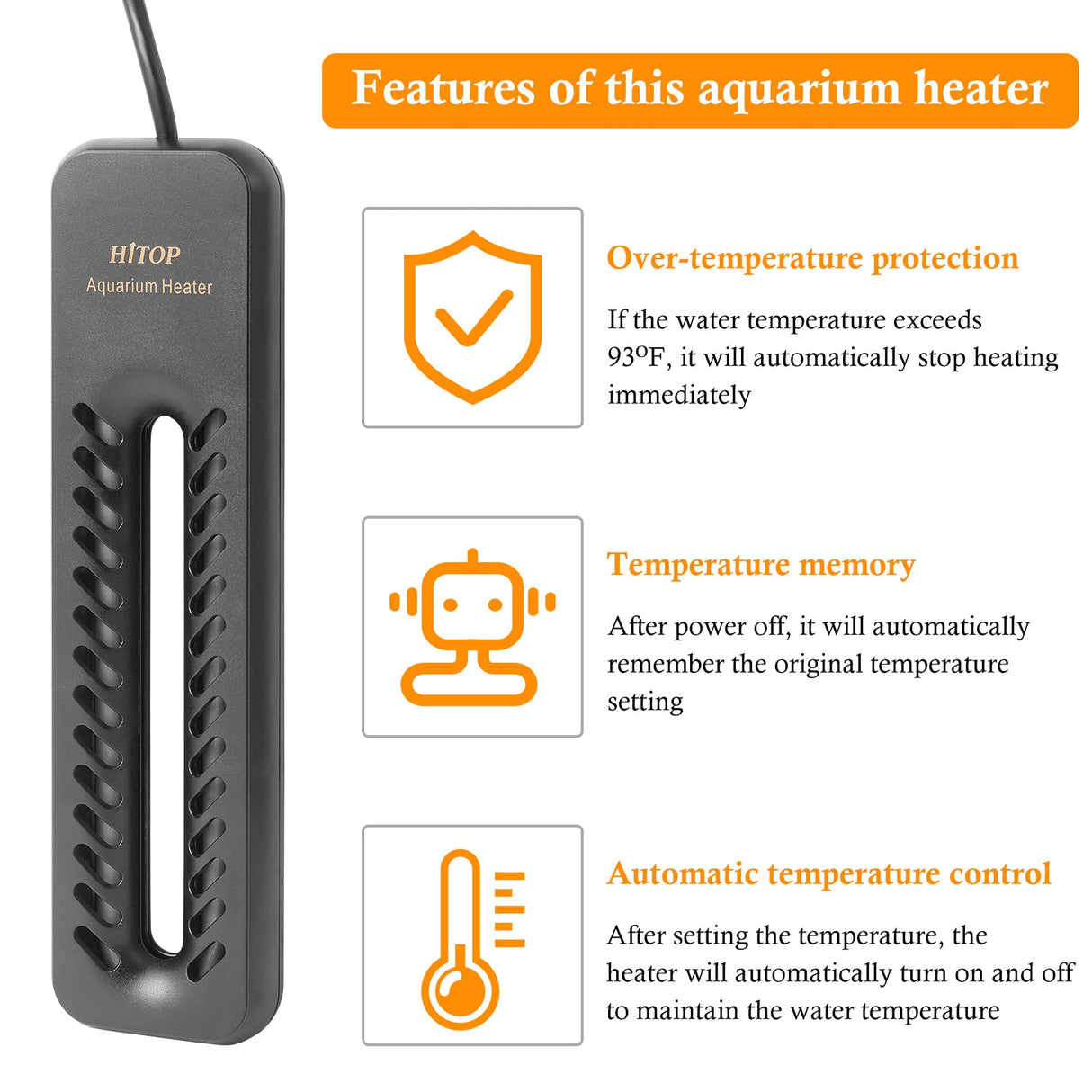HITOP 1000W Digital Aquarium Heater: Titanium Fish Tank Heater with Temperature Control Device, Submersible Heater for Freshwater/seawater up to 300 Gallon