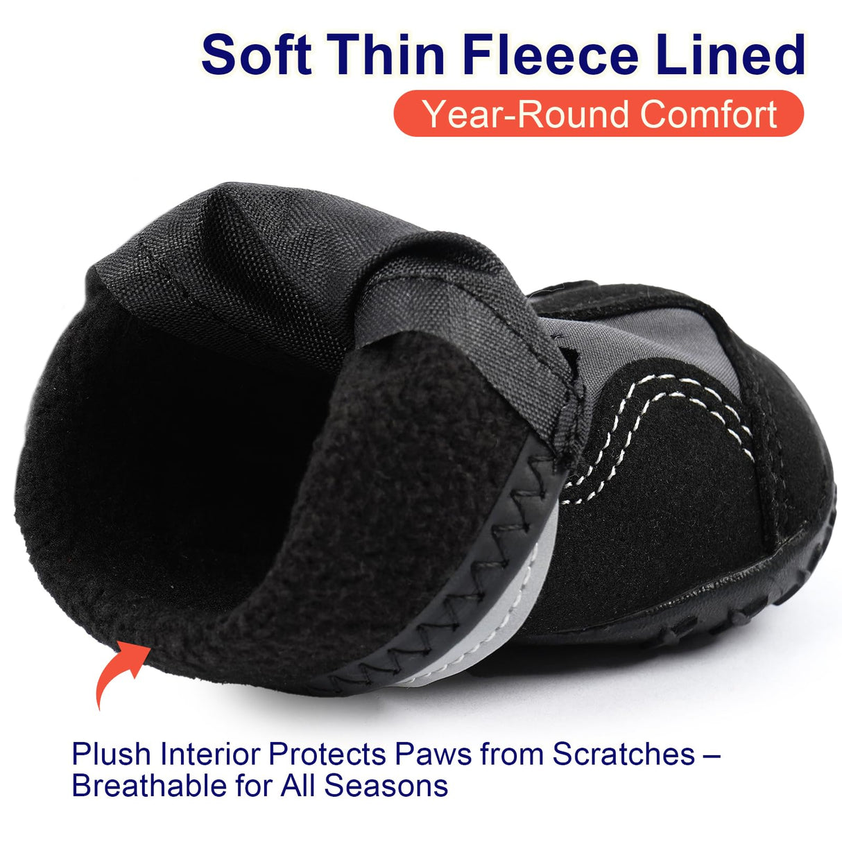 SeranPup 2 Pack Dog Boots for Medium to Large Dogs, Non-Slip Dog Shoes with Reflective Straps for Hot Pavement&Winter Snow, Breathable Water-Resistant Paw Protector with Anti-Skid Sole, Size5, Black