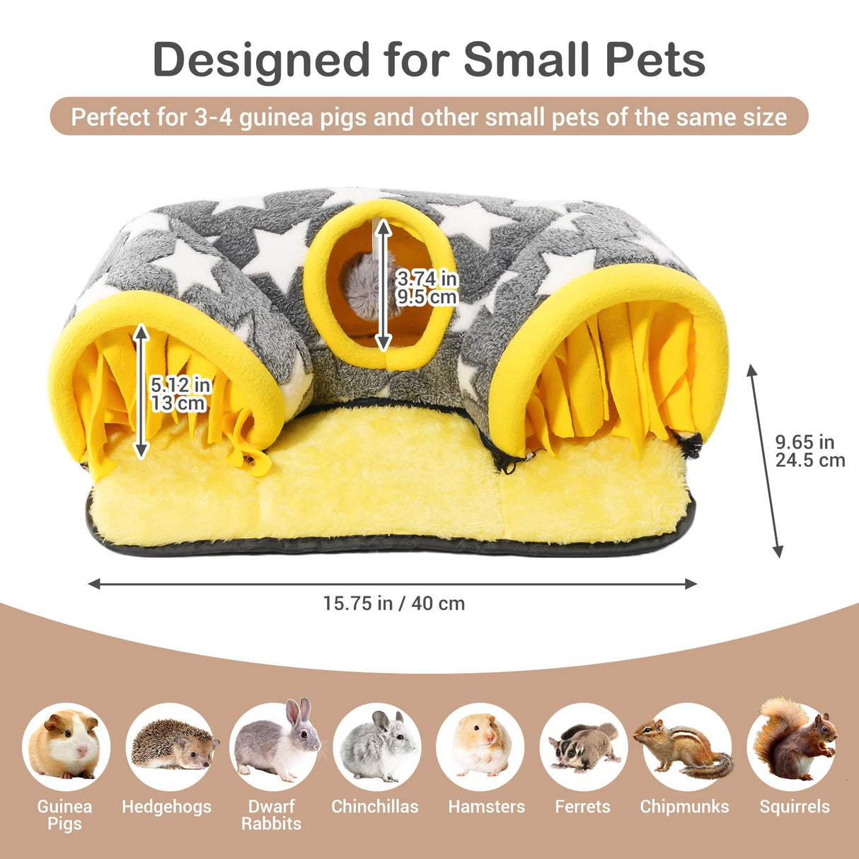 Avont Guinea Pig Hideout Tunnel, Hideaway Play Tube Toys Mat for Small Animal Dwarf Rabbits Chinchillas Hamsters Hedgehogs Ferrets Bearded Dragons and Rats -Star