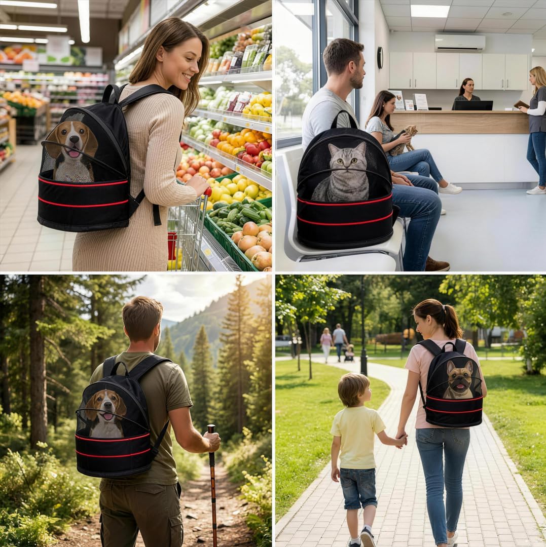 Cat Backpack Carrier for Cats and Small Dogs-Expandable Cat Carrier Breathable Visible Pet Tent for Kitty and Puppy Foldable Pet Nest Bed Perfect for Travel Walks Shopping Vet Visits Home Use-Black