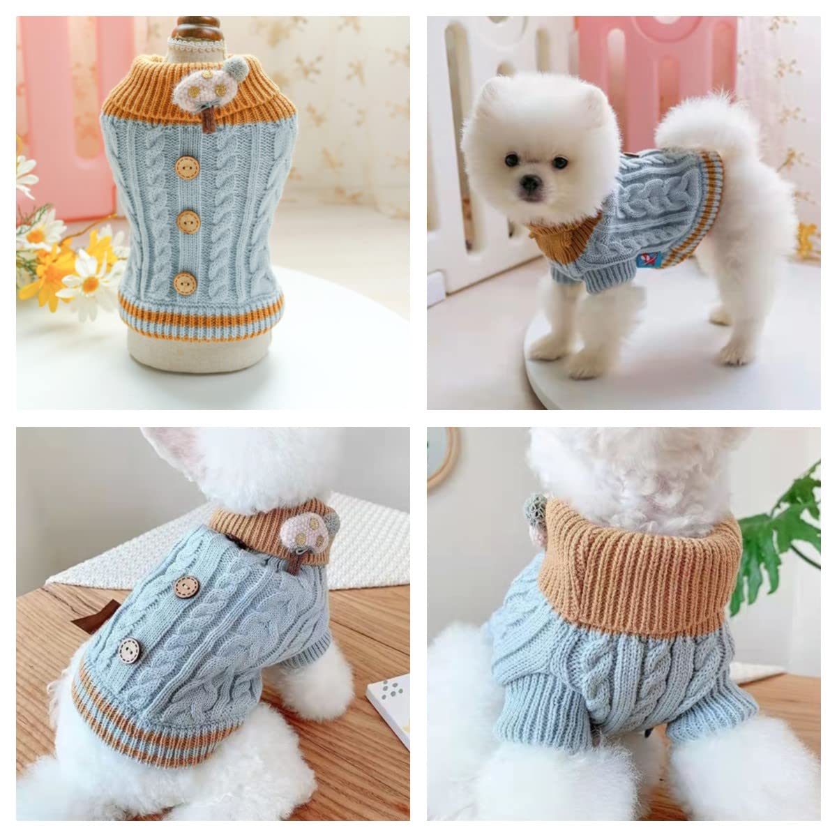 Knitted Dog Sweater for Small Dogs Cats Thick Warm Puppy Clothes Turtleneck Elastic Chihuahua Bulldog Dachshund Outfits(X-Large,Blue)