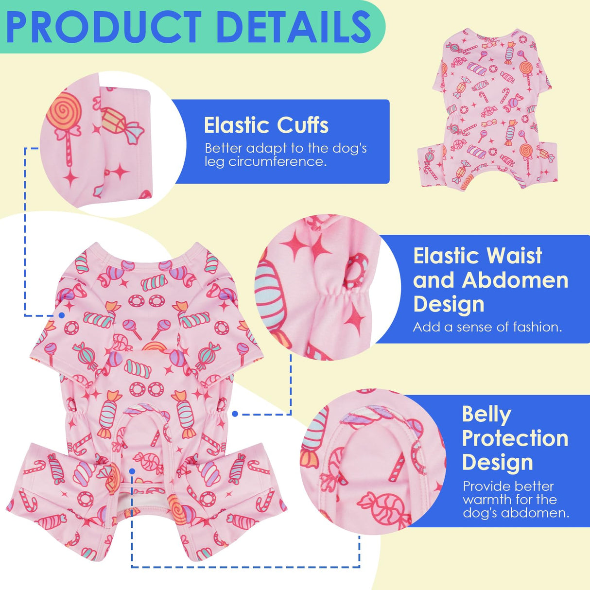 MIGOHI XXS Dog Pajamas,Soft Small Dog Fleece Sweater,Cute 4-Legged Pajamas for Small Dogs,Puppy Full Body Pjs with Long Sleeve for Cold Weather,Doggy Winter Jumpsuit Clothes for Boy & Girl,Pink,XXS