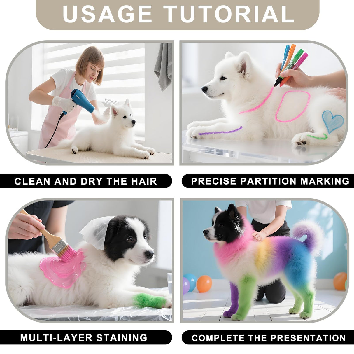DOTUHAO Dog Hair Dye, 6 Color Pet Hair Dye, Pet Safe Dye, Dog Hair Coloring Agent, Fashionable DIY Pet Grooming Easy to Use Pet Hairs Dye Permanent for Pets Grooming (6 colors, 3.5 fl oz / 100 ml)