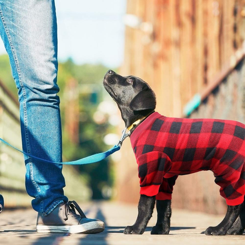 Dog Pajamas Large Sized Dog Buffalo Plaid Christmas Pajamas Soft Flannel Pet Clothes Warm and Cozy Pjs for Dogs(XL)