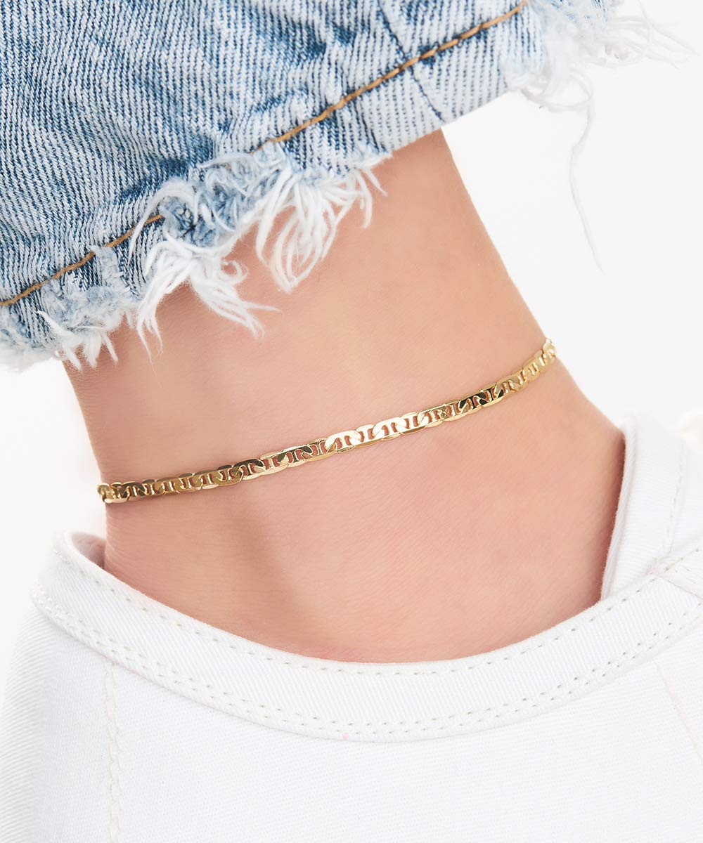 Barzel 18K Gold Plated Flat Marina Link Anklet for Women, 10 Inches - Made In Brazil (10.00)