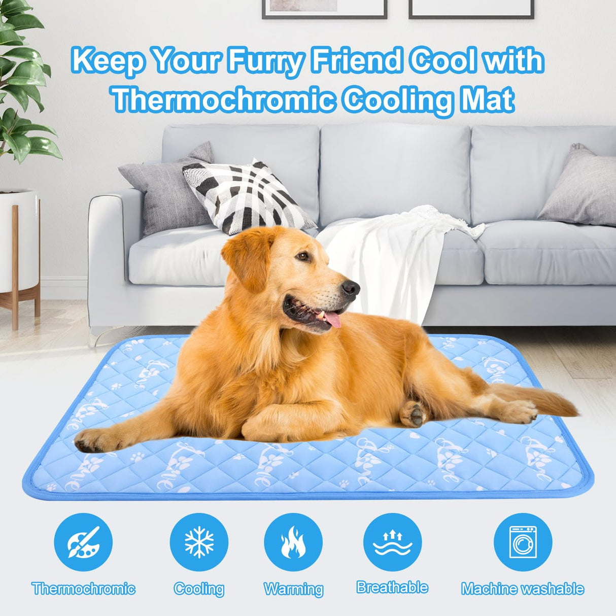 MH MYLUNE HOME Dog Cooling Mat 36x23 Inch - Cool-Chill Cool Fiber, Endothermic Color Changing Pet Pad for Dogs & Cats, Double-Sided Cooling & Warm, Foldable & Washable Summer Blanket
