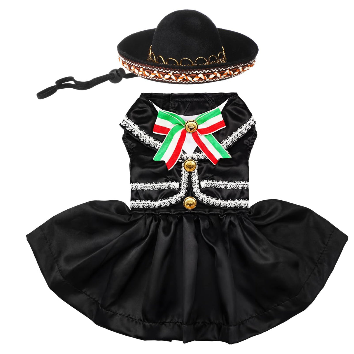 Bulyoou Mariachi Mexican Costume for Dog Mexican Dog Dress and Sombrero for Chihuahua Puppy Cat Cinco De Mayo Mexico Independence Day Themed Party Pet Outfits(S,Style2,Black)