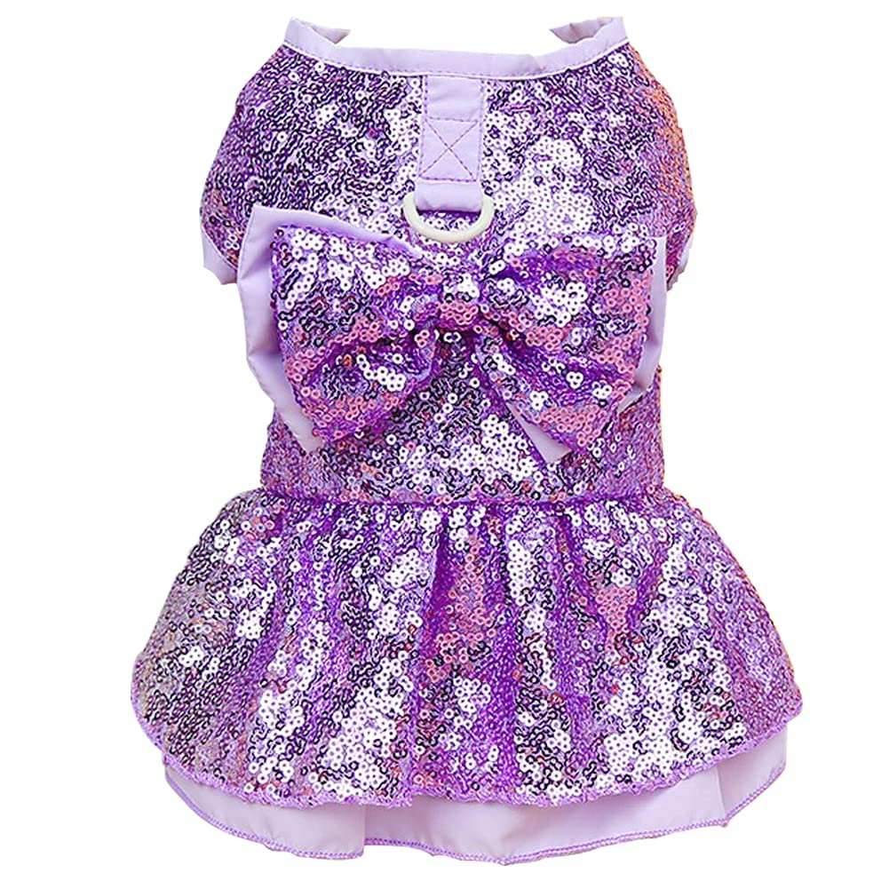 Tangpan Sequins Bow-Knot Pet Dance Dress Dog Christmas Party Dress (Purple, L)