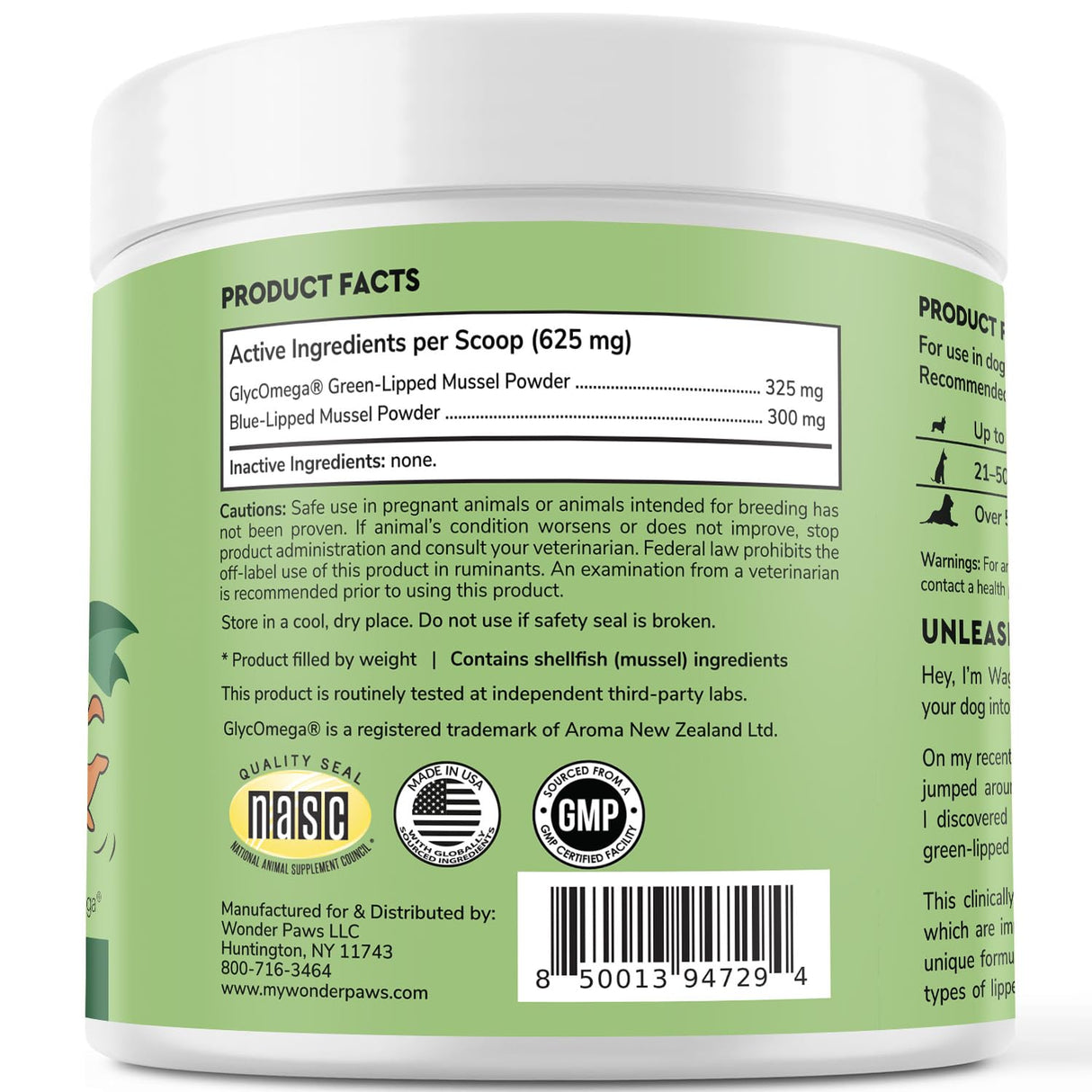 Premium Green Lipped Mussels for Dogs – Pure New Zealand Green Lipped Mussel Powder with Blue Lipped Mussels for Dogs – for Hip and Joint Flexibility, Mobility, Strength, Tendons and Muscles – 2.60oz