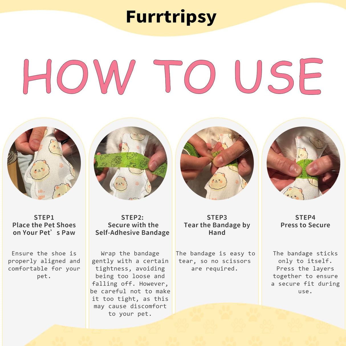 Furrtripsy Disposable Dog Booties for Dog Cats,32Pcs Pet Booties Waterproof and Breathable with Adjustable Bandage,Paw Socks Protector for Small Medium Large Dogs(S,Paw Width:1.18~1.77in)