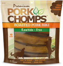 Load image into Gallery viewer, Pork Chomps Roasted Pork Skin Dog Chews, 6-inch Rib Shapes, 10 Count