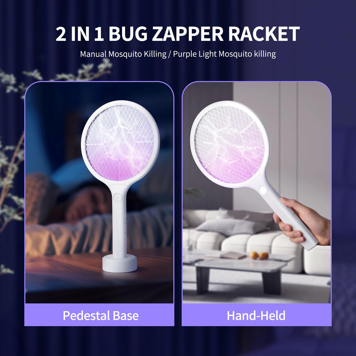 Electric Fly Swatter, Handheld Bug Zapper Racket with LED Light, Mosquito Killer for Indoor & Outdoor, 2800V Rechargeable Physical Flies Killer for Home, Office, Backyard, Patio, Camping