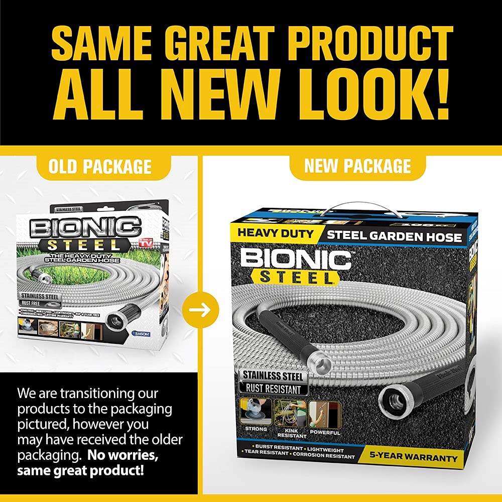 BIONIC STEEL 75 FT Garden Hose with Nozzle, 304 Stainless Steel Metal Water Hose 75Ft 500 PSI