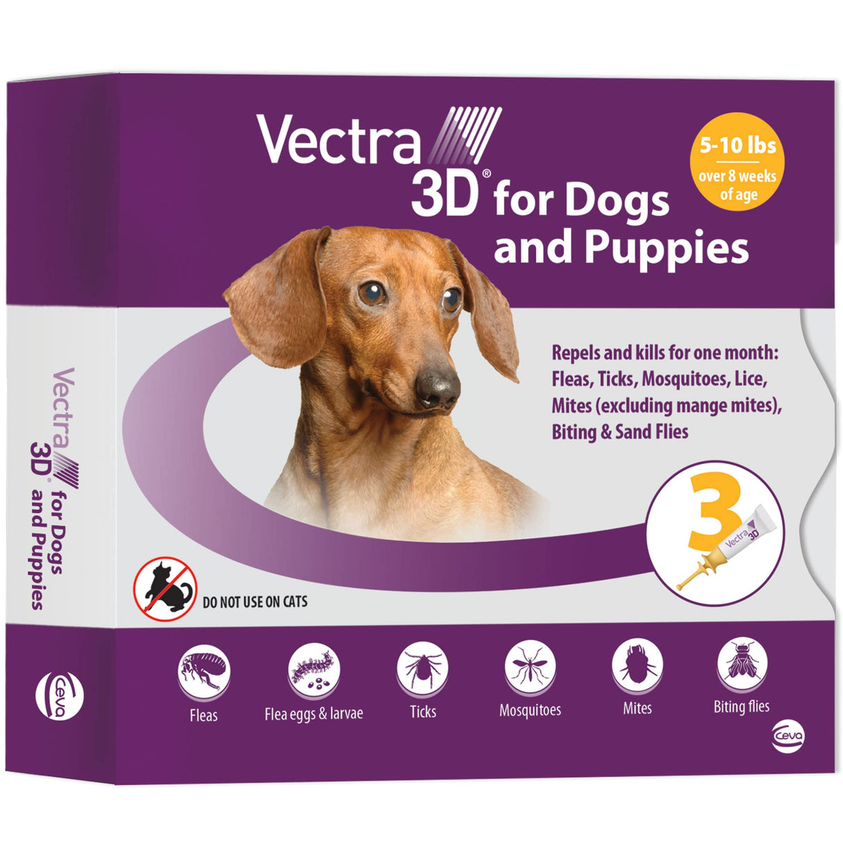 Vectra 3D for Dogs Flea, Tick & Mosquito Treatment & Prevention for Extra Small Dogs (5-10 lbs), 3 month supply