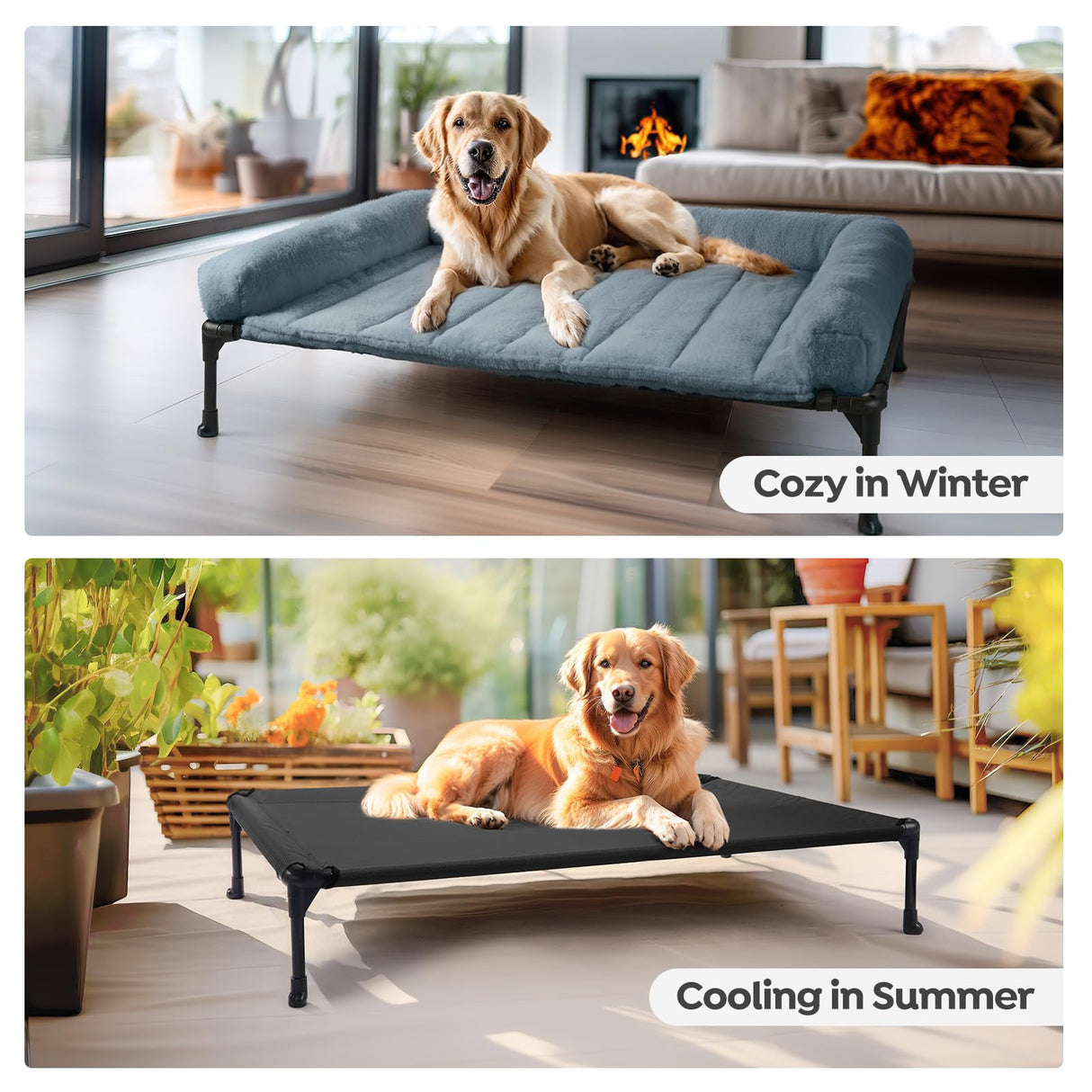 Veehoo Orthopedic Elevated Dog Bed with Fluffy Plush Bolster Cushion, Indoor Raised Dog Beds for Large Dogs, Soft Pet Sofa Cot with Removable Washable Mat, No-Slip Feet, 42 x 30 inches, Haze Blue