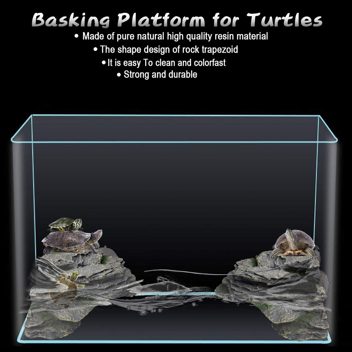 PINVNBY Basking Platform for Turtles Tortoise Dock Resin Resting Rock Reptile Habitat Climbing Ornament Floating Ledge Aquarium Decoration with 2 Pcs Suction Cups for Frogs, Newts,Lizard(3 Pcs)