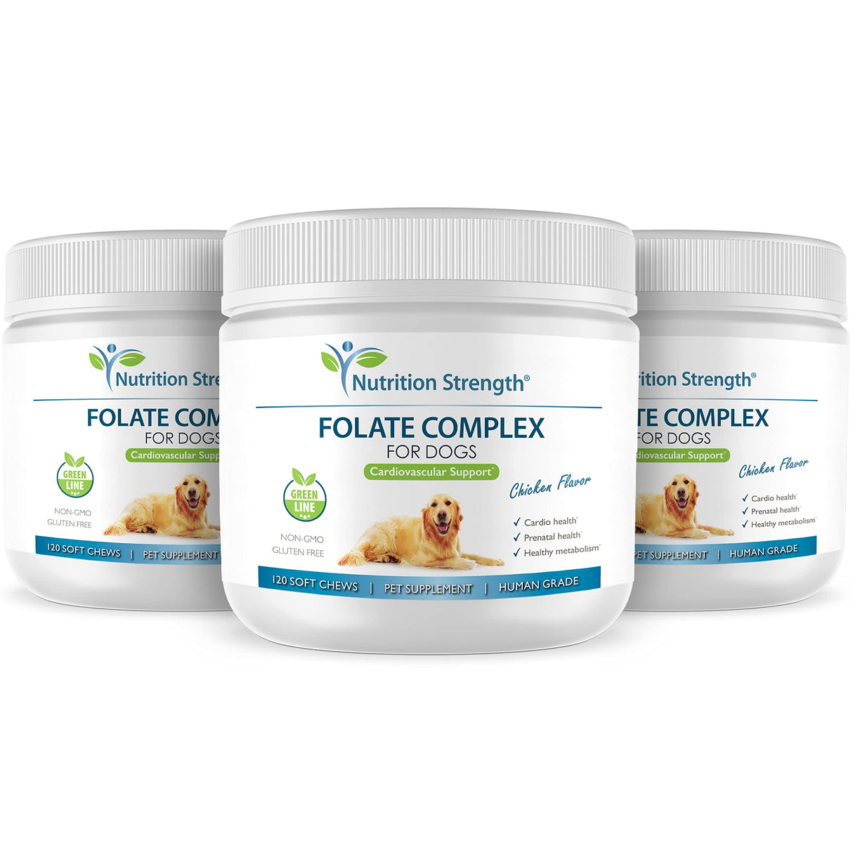 Nutrition Strength Folate for Dogs to Promote Cardiovascular & Prenatal Health, Support DNA Synthesis & Cell Maintenance, Folic Acid for Dogs with Zinc, Biotin, Iron & Vitamin B12, 120 Soft Chews