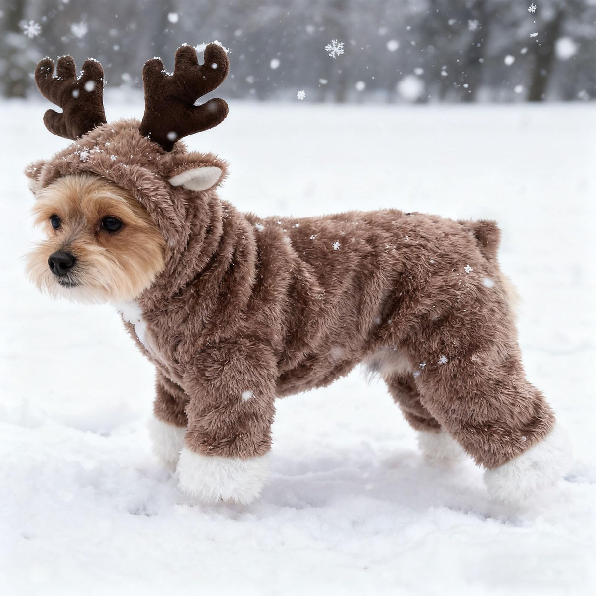 Dog Christmas Reindeer Cosplay Outfit, Cute Dog Hoodies Winter Sweatshirt for Puppy, Warm Pet Costume Clothing for Small Dogs (Small)