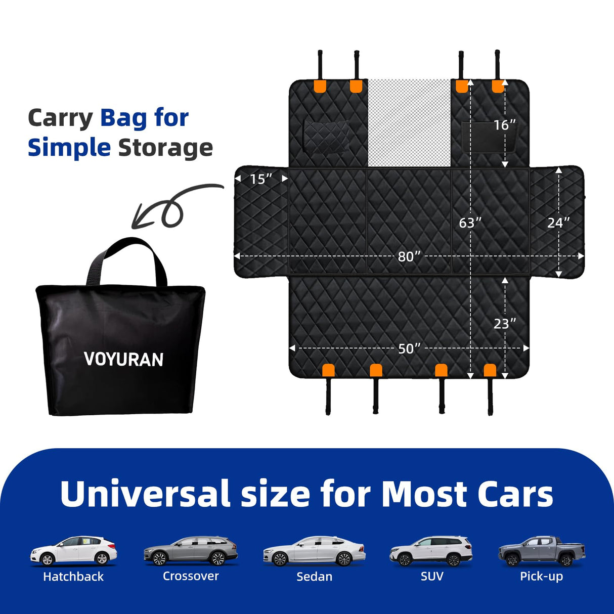 VOYURAN Back Seat Extender for Dogs with Hard Bottom, Dog Car Seat Cover for Back Seat, Waterproof Backseat Dog Extender & Hammock, Fits Most Cars, SUVs &Trucks, Medium&Large Dogs