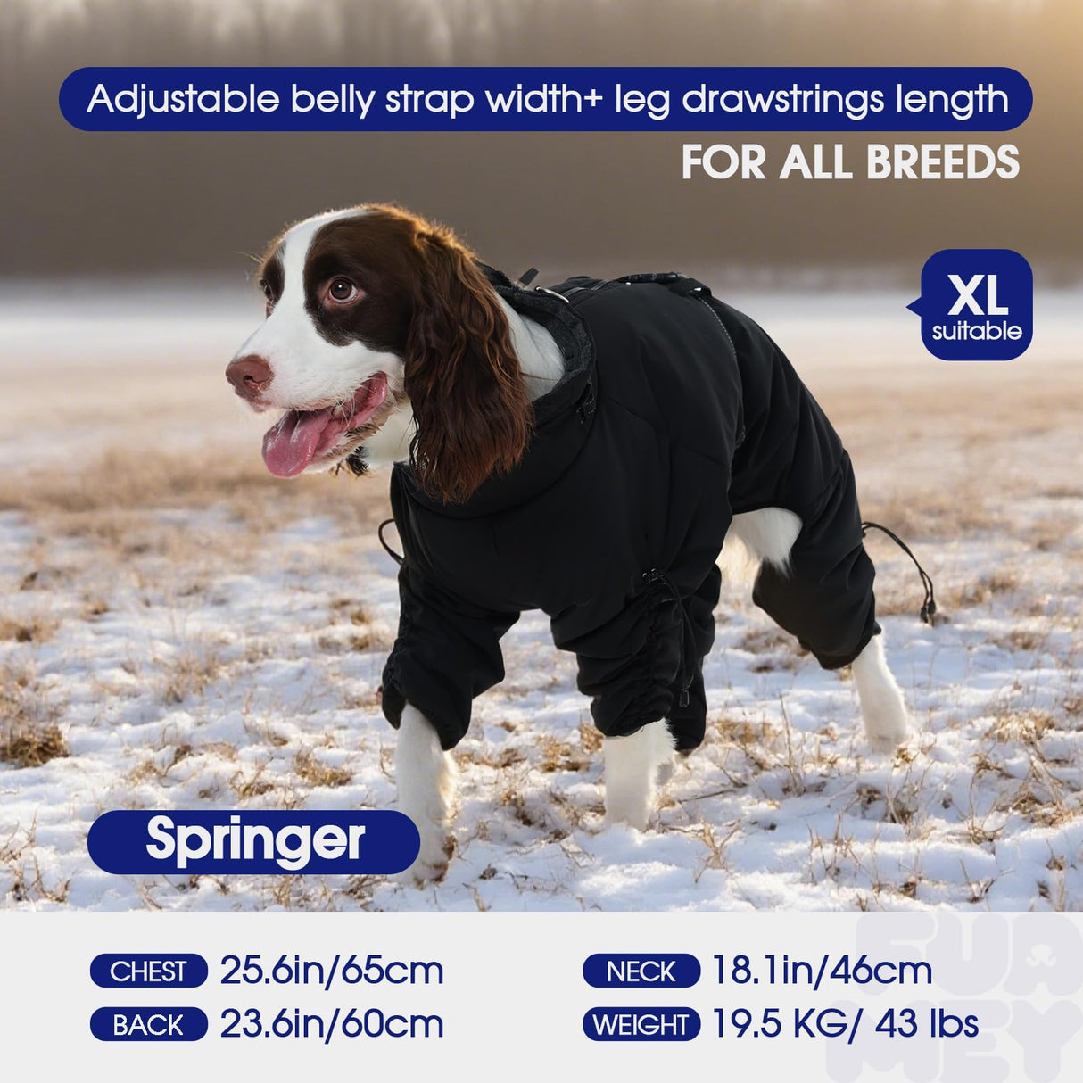 FUAMEY Full Body Dog Coat,Warm Dog Fleece Jackets with Harness Built in Windproof Dogs Snowsuit Zip up Pet Four Legged Pets Jumpsuit Winter Outfit Cold Weather Coats for Large Dogs Black L