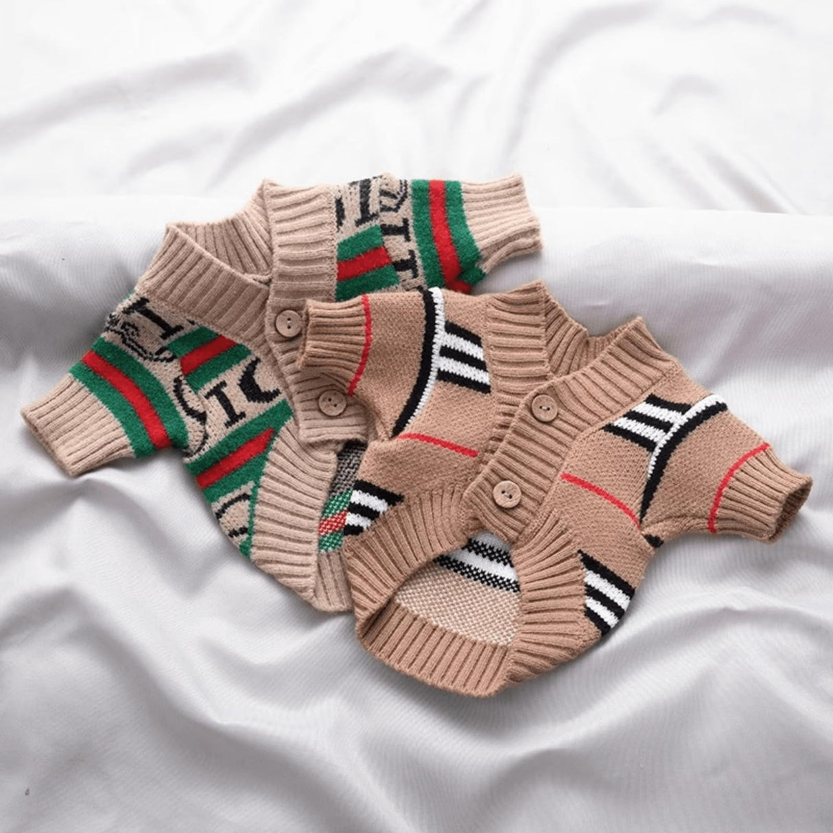 Cute Knitted Cat Sweaters Warm Striped Dog Apparel Thickened Winter Kitten Sweaters for Indoor Cats and Small Dogs (Stripe 2,M (3.3-5.5lbs))