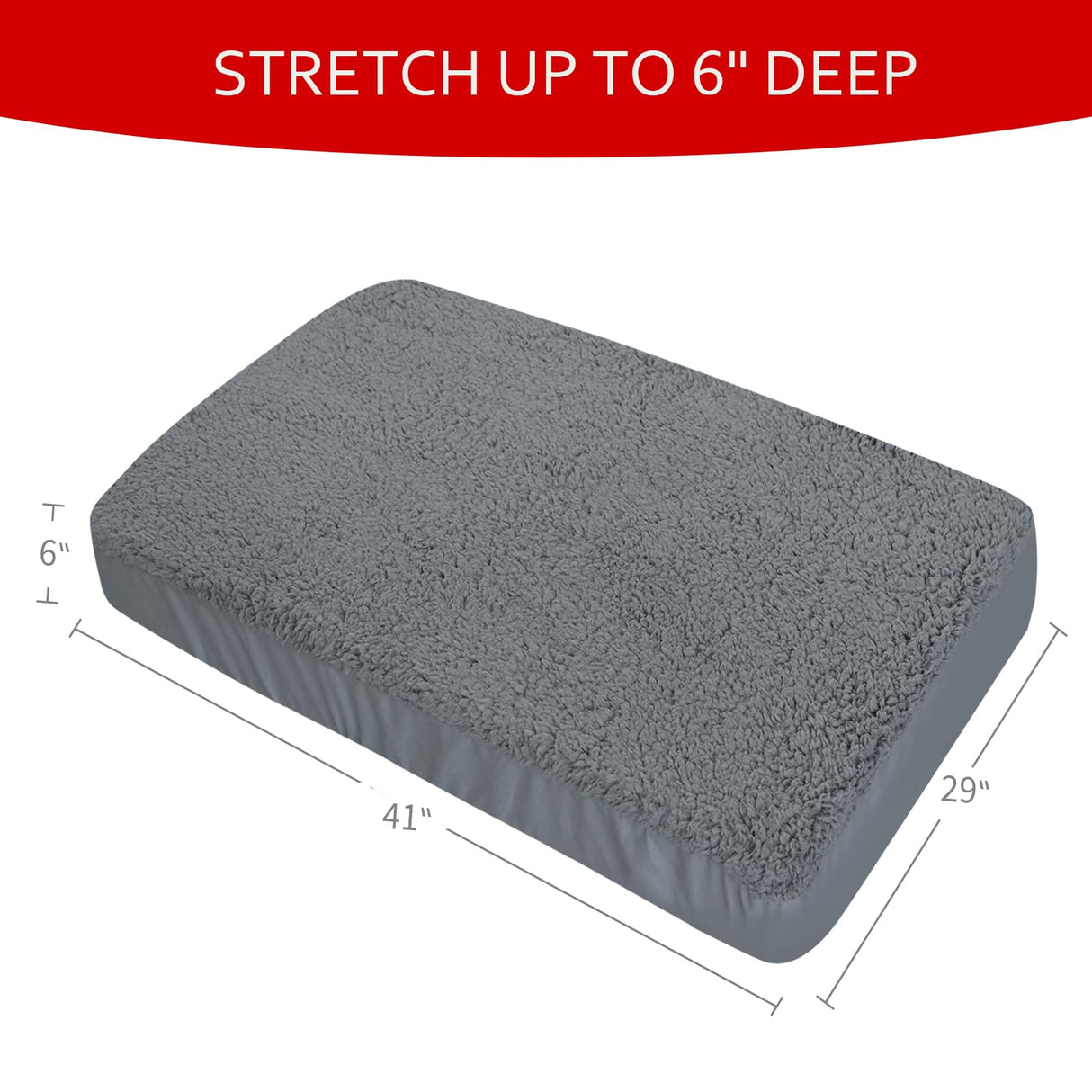 Dog Bed Covers Soft Plush Replacement Washable, Waterproof Pet Mattress Bed Liner Grey 41x29 Inches, for Dog/Cat, Cover Only