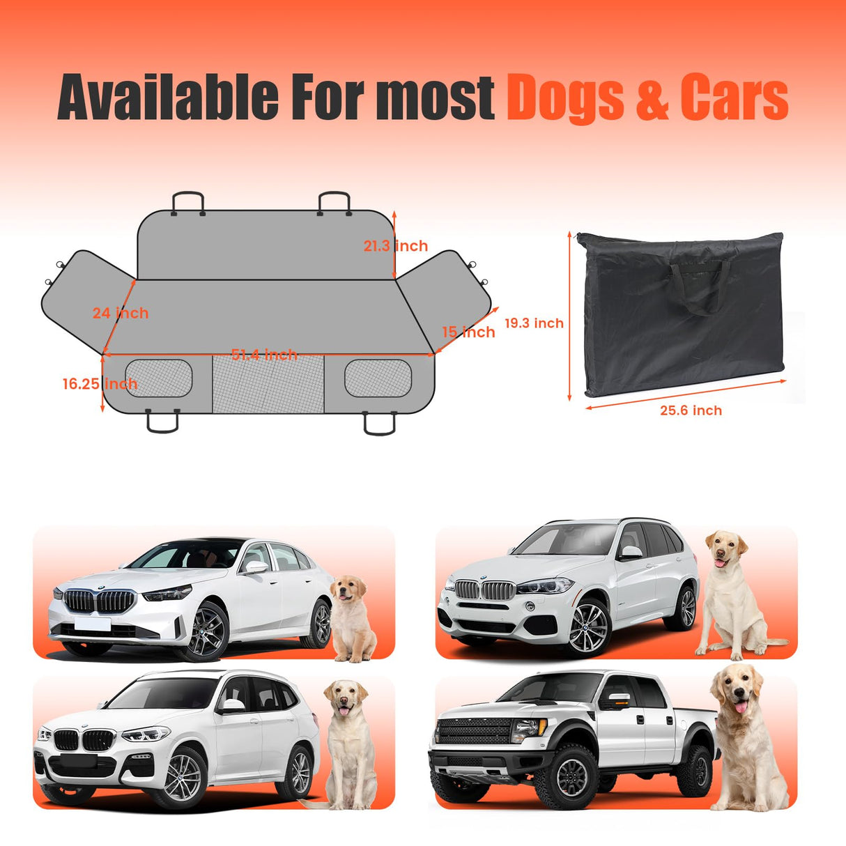 Egles Dog Car Seat Cover for Back Seat, Back Seat Extender for Dogs with Hard Bottom - New Non-Slip, Waterproof, Scratch Resistant, Portable Dog Hammock, Suitable for Cars, SUVs and Trucks