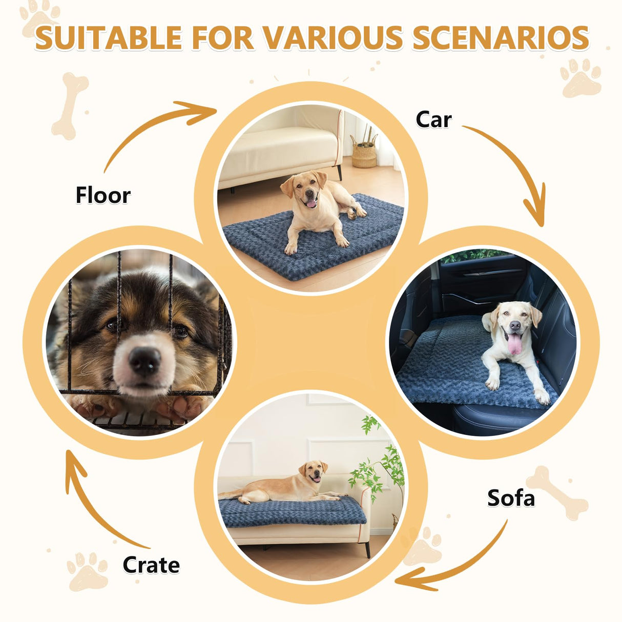 WagWonders Dog Bed Mat Washable Reversible Dog Crate Pad Soft Fluffy Pet Kennel Beds with Anti-Slip Bottom Dog Cat Sleeping Mattress for Small Medium Dogs, 29x18x1.5 Inch, Gray