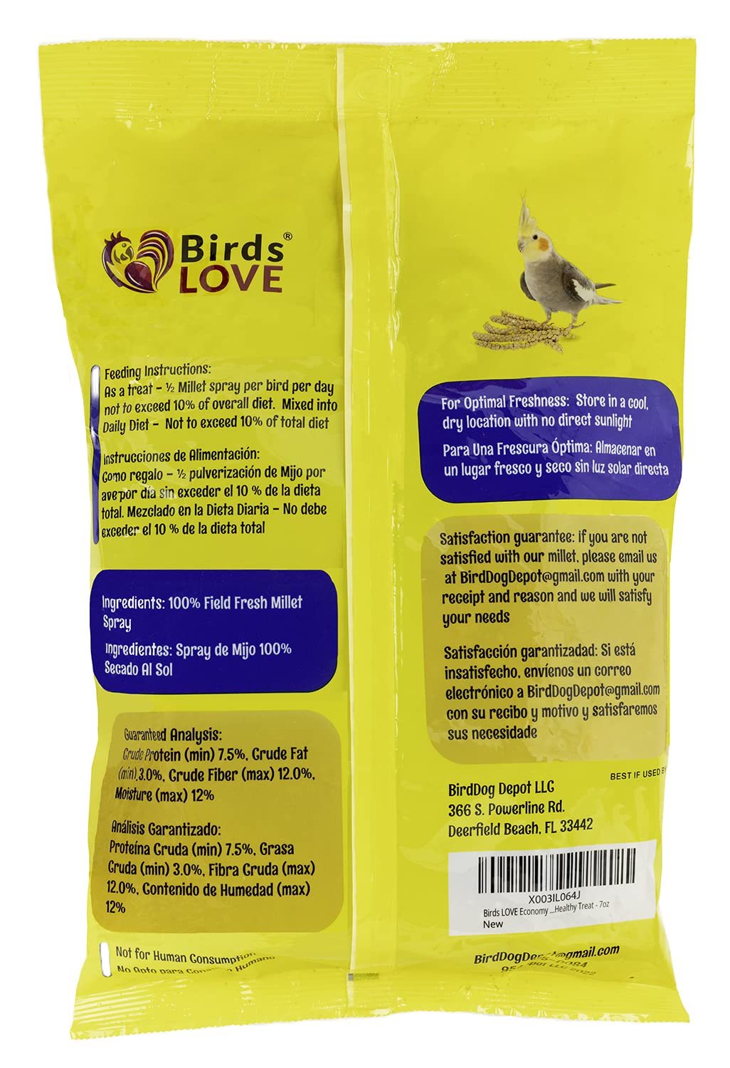 Birds LOVE Economy Special Spray Millet | GMO-Free (No Stems Only Edible Tops) for Birds Cockatiel, Lovebird, Parakeet, Finch, Canary All Parrots Healthy Treat 7 oz -Pack of 2